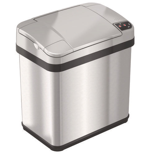 Rectangular Sensor Trash Can, 2.5 Gal, Plastic, Silver