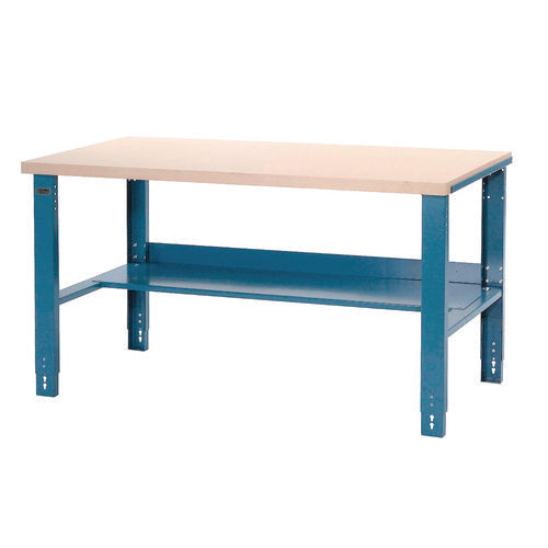 Complete Industrial Workbench, 800 Lbs, 60 X 30 X 57.5 To 62.5, Blue