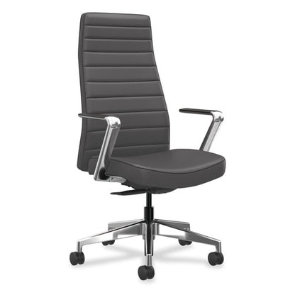 Cofi Executive High Back Chair, Supports Up To 300 Lb, Graphite Seat, Graphite Back, Polished Aluminum Base