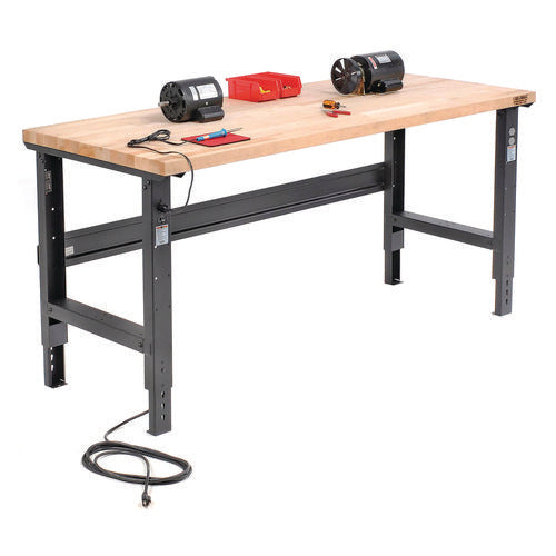 Standard Duty Butcher Block Top Adjustable Height Workbench, 2,000 Lbs, 72 X 36 X 30.88 To 36.88, Maple/black