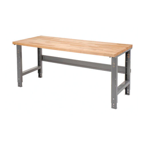 Standard Duty Butcher Block Top Adjustable Height Workbench, 2,000 Lbs, 72 X 30 X 30.88 To 36.88, Maple/gray