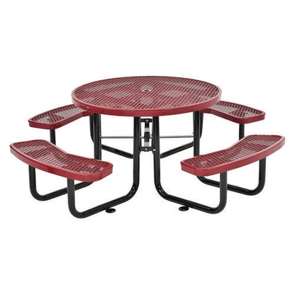 Expanded Steel Picnic Table, Round, 46" Dia X 29.5"h, Red Top, Red Base/legs