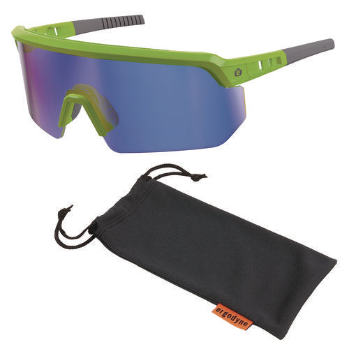 Skullerz Aegir Anti-scratch/anti-fog Safety Glasses, Lime Nylon Impact Frame, Blue Mirror Polycarbonate Lens