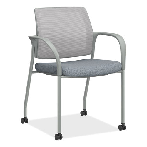 Ignition Series Mesh Back Mobile Stacking Chair, 25 X 21.75 X 33.5, Basalt Seat, Fog Back, Textured Silver Base