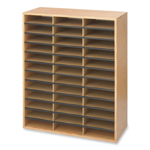 Wood/corrugated Literature Organizer, 36 Compartments, 29 X 12 X 34.5, Medium Oak