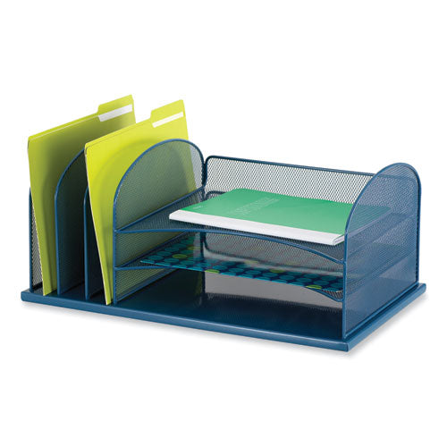 Onyx Desk Organizer With Three Horizontal And Three Upright Sections, Letter Size Files, 19.25 X11.5 X 8.25, Blue