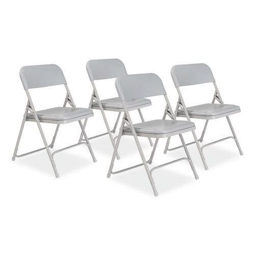 800 Series Premium Plastic Folding Chair, Supports Up To 500 Lb, 18" Seat Height, Gray Seat, Gray Back, Gray Base, 4/carton