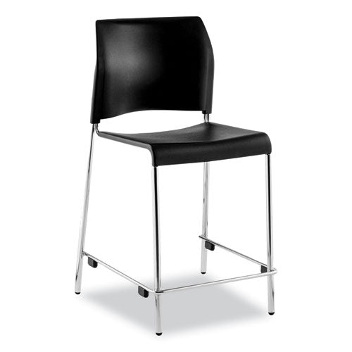 Cafetorium Counter Height Stool, Supports Up To 300 Lb, 24" Seat Height, Black Seat, Black Back, Chrome Base