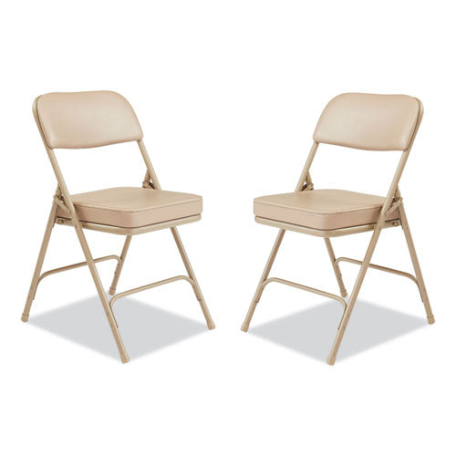 3200 Series 2" Vinyl Upholstered Double Hinge Folding Chair, Supports Up To 300lb, 18.5" Seat Height, Beige, 2/carton