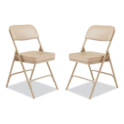 3200 Series 2" Vinyl Upholstered Double Hinge Folding Chair, Supports Up To 300lb, 18.5" Seat Height, Beige, 2/carton