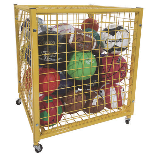 Half Size Lockable Ball Locker, Metal, 132 Lb Capacity, 29 X 27 X 31, Yellow