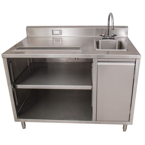 Stainless Steel Beverage Table With Right Sink, Rectangular, 30" X 48" X 41.5", Silver Top, Silver Base/legs