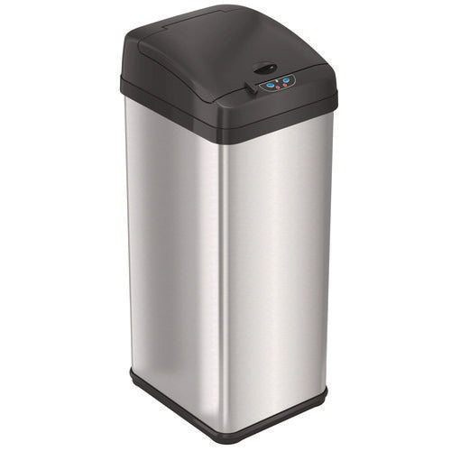 Sensor Trash Can, Rectangular, 13 Gal, Plastic/stainless Steel, Silver