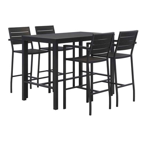 Eveleen Outdoor Bistro Patio Table With Four Black Powder-coated Polymer Barstools, 32 X 55, Black