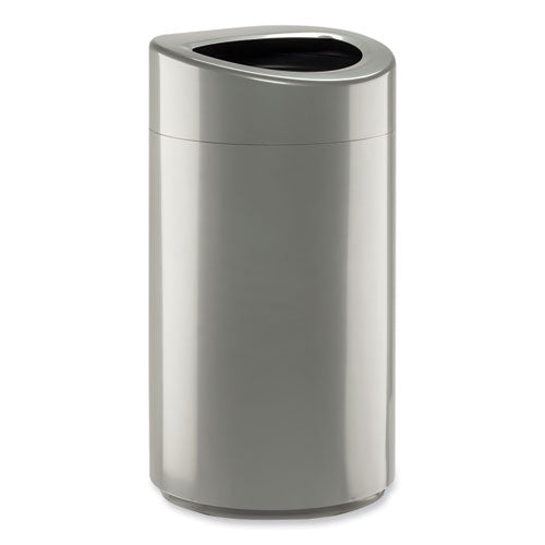 Open Top Oval Waste Receptacle, 14 Gal, Steel, Silver