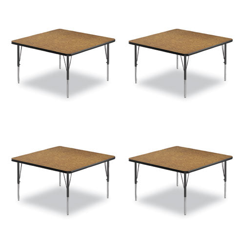 Adjustable Activity Tables, Square, 48" X 48" X 19" To 29", Medium Oak Top, Black Legs, 4/pallet