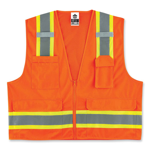 Glowear 8248z Class 2 Two-tone Surveyors Zipper Vest, Polyester, 2x-large/3x-large, Orange