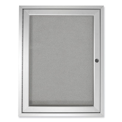 1 Door Enclosed Vinyl Bulletin Board With Satin Frame, 30" X 36", Silver Surface, Satin Aluminum Frame