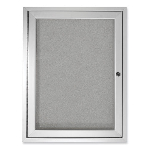 1 Door Enclosed Vinyl Bulletin Board With Satin Frame, 30" X 36", Silver Surface, Satin Aluminum Frame