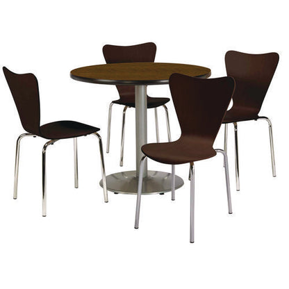 Pedestal Table With Four Espresso Jive Series Chairs, Round, 36" Dia X 29h, Walnut