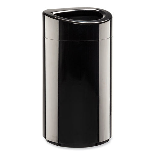 Open Top Oval Waste Receptacle, 14 Gal, Steel, Black