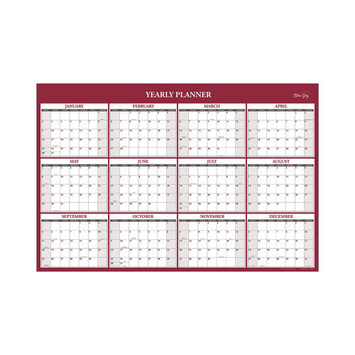 Classic Red Laminated Erasable Wall Calendar, 36 X 24, White/red/gray Sheets, 12-month (jan To Dec): 2025