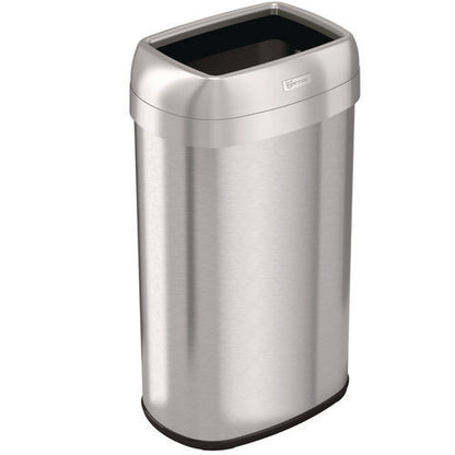 Open Top Trash Can, Oval, 16 Gal, Plastic/stainless Steel, Silver