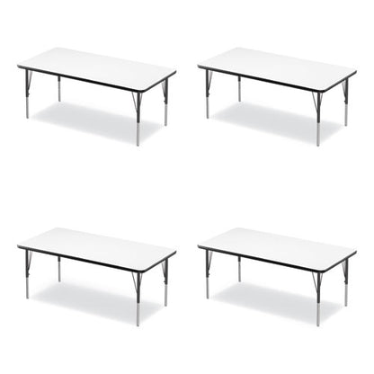 Markerboard Activity Tables, Rectangular, 60" X 30" X 19" To 29", White Top, Black Legs, 4/pallet