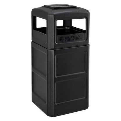 Square Plastic Waste Receptacle, Ashtray Lid With Open Sides, 42 Gal, Black