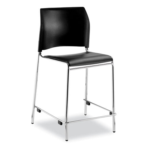 Cafetorium Counter Height Stool, Padded, Supports Up To 300 Lb, 24" Seat Height, Black Seat, Black Back, Chrome Base