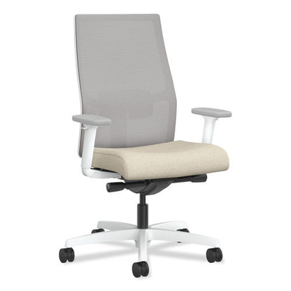 Ignition 2.0 4-way Stretch Mid-back Task Chair, White Adjustable Lumbar Support, Biscotti Seat, Fog Back, White Base