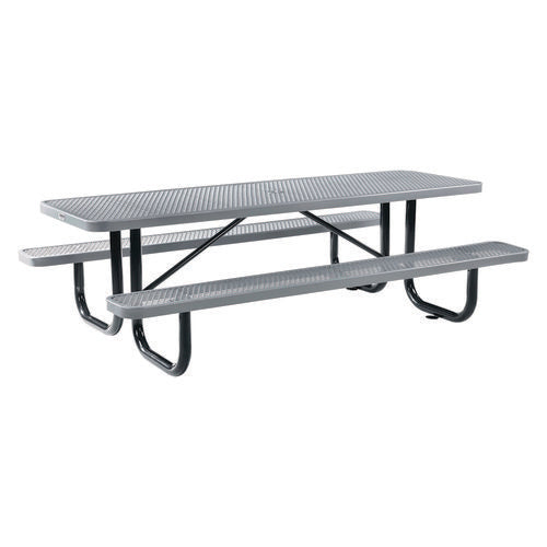 Expanded Steel Picnic Table, Rectangular, 96 X 62 X 29.5, Gray Top, Gray Base/legs