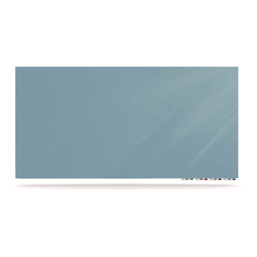 Aria Low-profile Frameless Magnetic Glassboard, 120" X 48", Denim Blue Surface