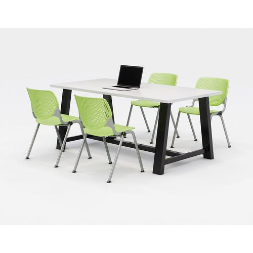 Midtown Dining Table With Four Lime Green Kool Series Chairs, 36 X 72 X 30, Designer White