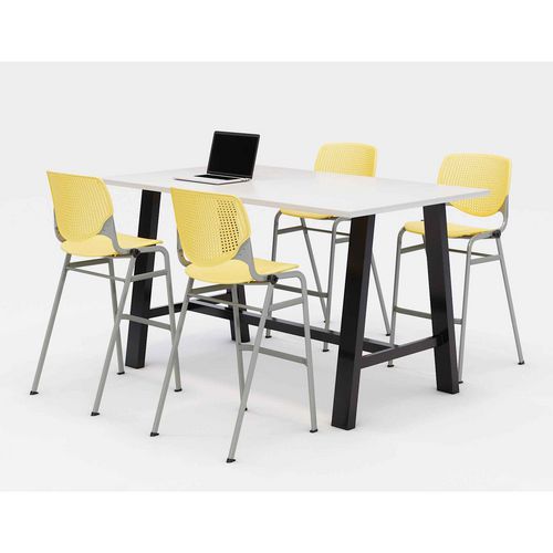 Midtown Bistro Dining Table With Four Yellow Kool Barstools, 36 X 72 X 41, Designer White