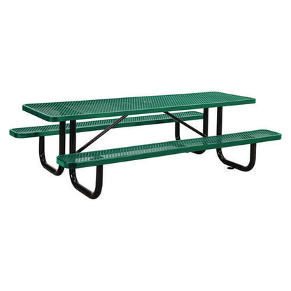 Expanded Steel Picnic Table, Rectangular, 96 X 62 X 29.5, Green Top, Green Base/legs