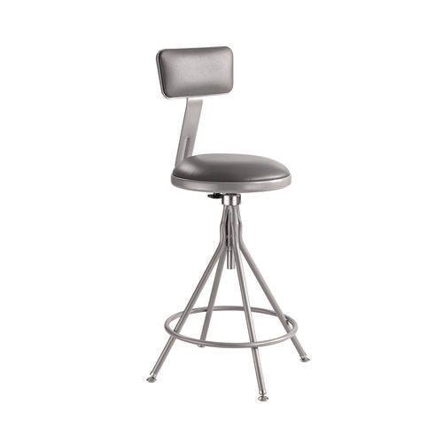 6500 Series Height Adj Heavy Duty Vinyl Swivel Stool With Backrest, Supports Up To 500 Lb, 24" To 30" Seat Height, Gray