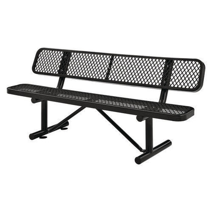 Expanded Steel Bench With Back, 72" X 24" X 33", Black Seat/back, Black Base