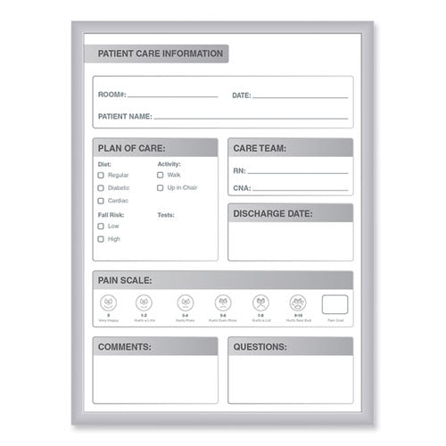 Patient Room Magnetic Whiteboard, Hospital Patient Chart, 24" X 36", White/gray Surface, Satin Aluminum Frame