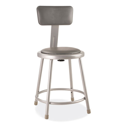 6400 Series Heavy Duty Vinyl Padded Stool With Backrest, Supports 300 Lb, 18" Seat Height, Gray Seat, Gray Back, Gray Base