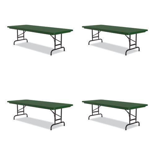 Adjustable Folding Tables, Rectangular, 72" X 30" X 22" To 32", Green Top, Black Base, 4/pallet