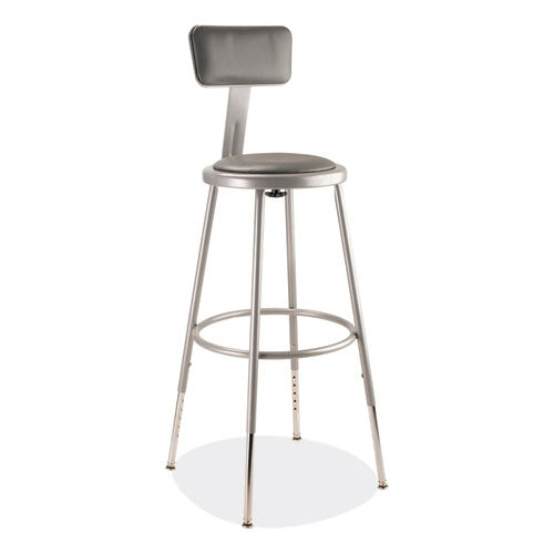 6400 Series Height Adjustable Heavy Duty Padded Stool With Backrest, Supports Up To 300 Lb, 25" To 33" Seat Height, Gray