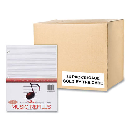 Music Filler Paper, 3-hole Punched, 8.5 X 11, Music Transcription Format, 20 Sheets/pack, 24 Packs/carton