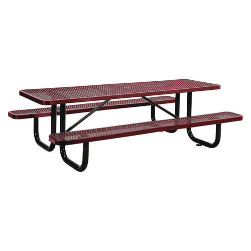 Expanded Steel Picnic Table, Rectangular, 96 X 62 X 29.5, Red Top, Red Base/legs