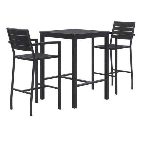 Eveleen Outdoor Bistro Patio Table With Two Black Powder-coated Polymer Barstools, 30" Square, Black