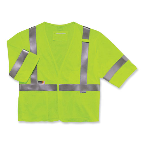 Glowear 8356frhl Class 3 Fr Hook And Loop Safety Vest With Sleeves, Modacrylic, 2x-large/3x-large, Lime