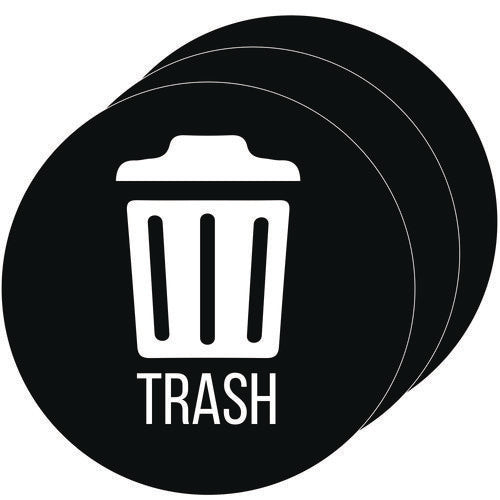 Vinyl Decals, Trash, 4" Diameter, Black/white, 3/pack