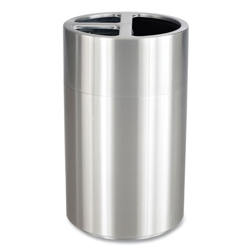 Triple Recycling Receptacle, 40 Gal, Steel, Brushed Aluminum