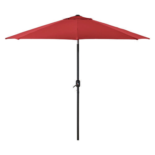 Outdoor Umbrella With Tilt Mechanism, 102" Span, 94" Long, Red Canopy, Black Handle