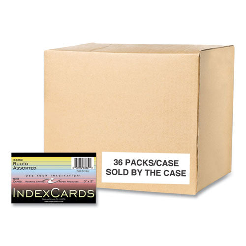 Colored Index Cards, 3 X 5, Assorted Colors, 100/pack, 36 Packs/carton